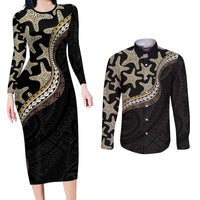 Beige Polynesian Starfish Unique Pattern Couples Matching Long Sleeve Bodycon Dress and Long Sleeve Button Shirt LT01 Beige - Polynesian Pride