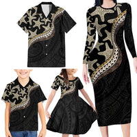 Beige Polynesian Starfish Unique Pattern Family Matching Long Sleeve Bodycon Dress and Hawaiian Shirt LT01 - Polynesian Pride