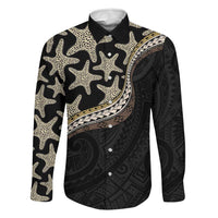 Beige Polynesian Starfish Unique Pattern Family Matching Long Sleeve Bodycon Dress and Hawaiian Shirt LT01 Dad's Shirt - Long Sleeve Beige - Polynesian Pride