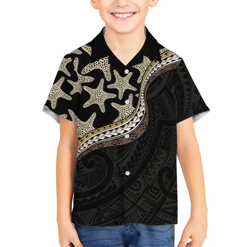 Beige Polynesian Starfish Unique Pattern Family Matching Off The Shoulder Long Sleeve Dress and Hawaiian Shirt LT01 Son's Shirt Beige - Polynesian Pride