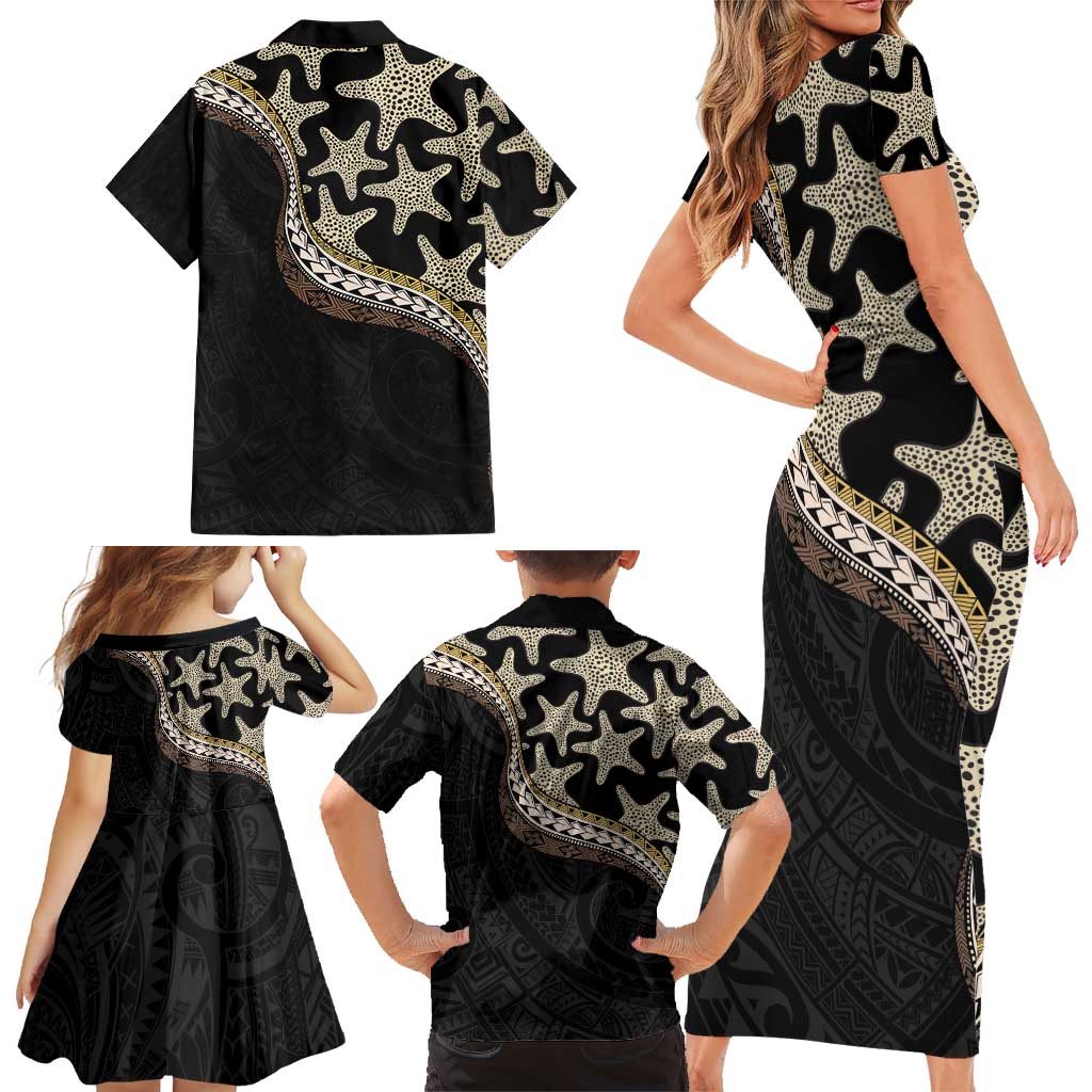 Beige Polynesian Starfish Unique Pattern Family Matching Short Sleeve Bodycon Dress and Hawaiian Shirt LT01 - Polynesian Pride