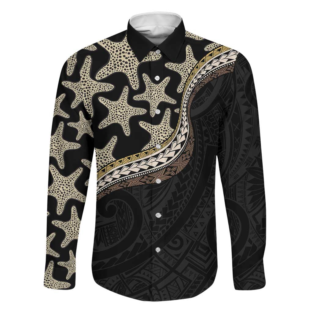 Beige Polynesian Starfish Unique Pattern Family Matching Short Sleeve Bodycon Dress and Hawaiian Shirt LT01 Dad's Shirt - Long Sleeve Beige - Polynesian Pride