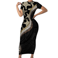 Beige Polynesian Starfish Unique Pattern Family Matching Short Sleeve Bodycon Dress and Hawaiian Shirt LT01 Mom's Dress Beige - Polynesian Pride