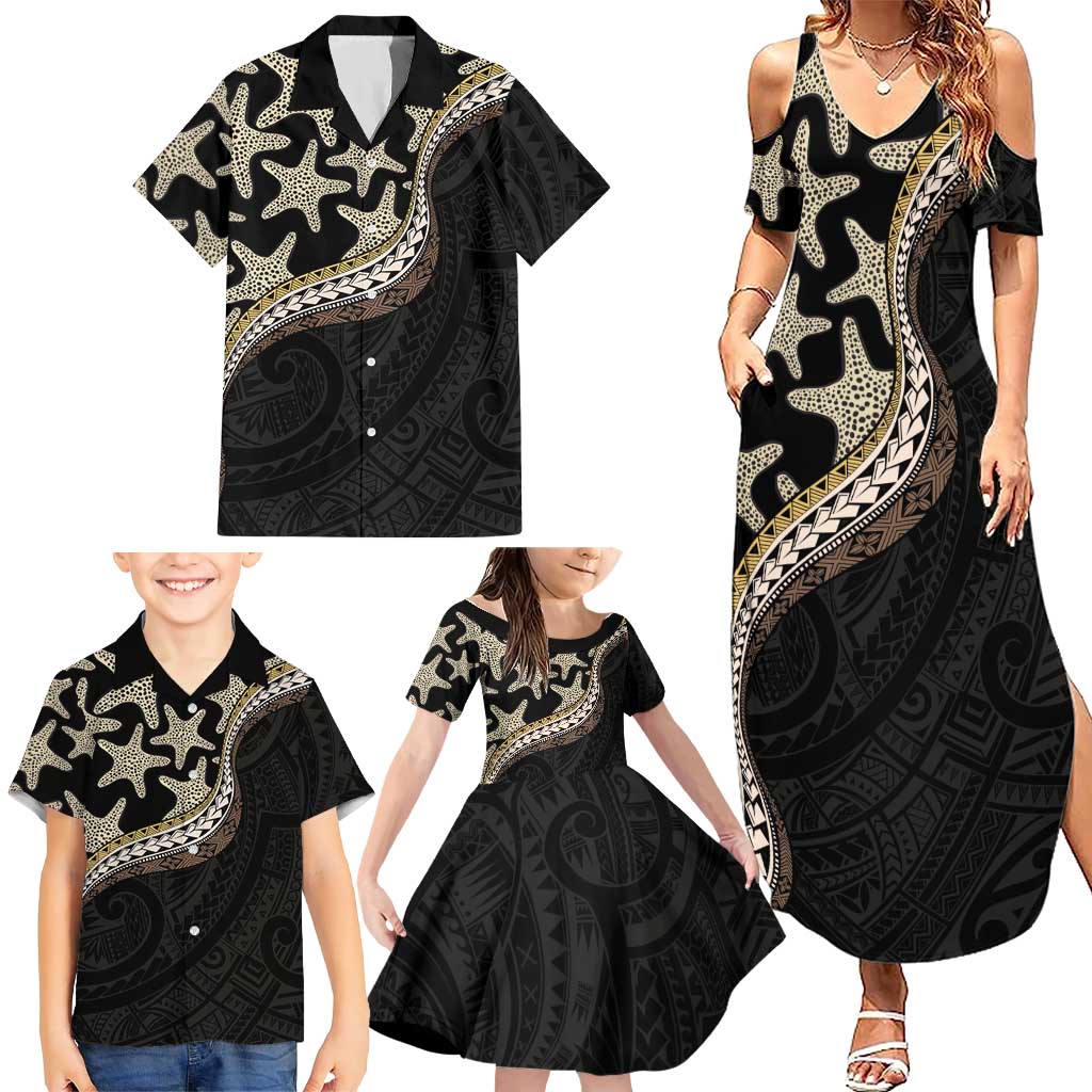 Beige Polynesian Starfish Unique Pattern Family Matching Summer Maxi Dress and Hawaiian Shirt LT01 - Polynesian Pride