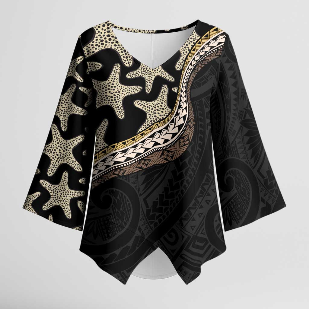 Beige Polynesian Starfish Unique Pattern Kimono Sleeve Blouse LT01 Female Beige - Polynesian Pride