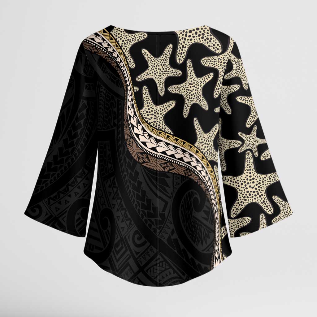 Beige Polynesian Starfish Unique Pattern Kimono Sleeve Blouse LT01 - Polynesian Pride