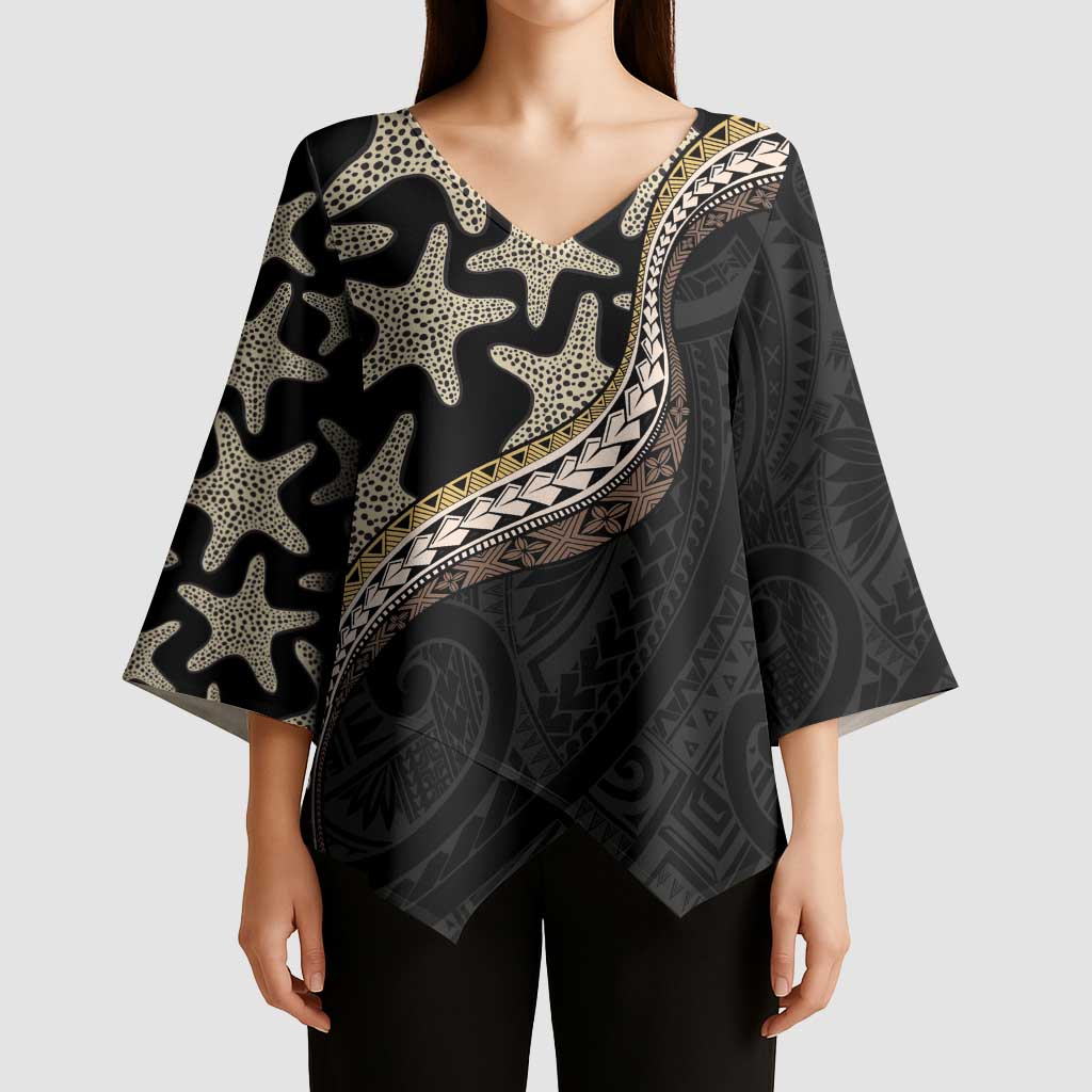 Beige Polynesian Starfish Unique Pattern Kimono Sleeve Blouse LT01 - Polynesian Pride