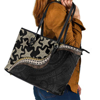 Beige Polynesian Starfish Unique Pattern Leather Tote Bag