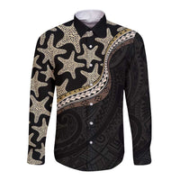 Beige Polynesian Starfish Unique Pattern Long Sleeve Button Shirt LT01 Unisex Beige - Polynesian Pride