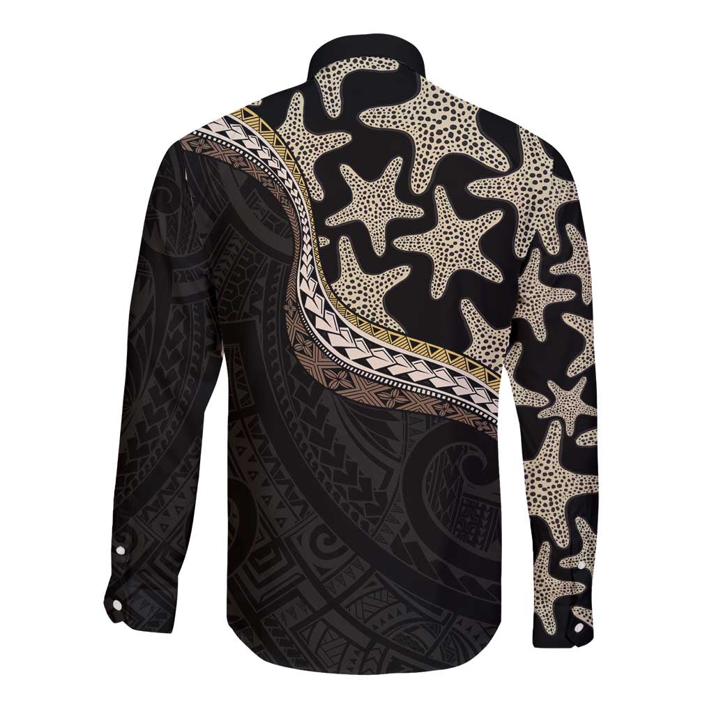 Beige Polynesian Starfish Unique Pattern Long Sleeve Button Shirt LT01 - Polynesian Pride