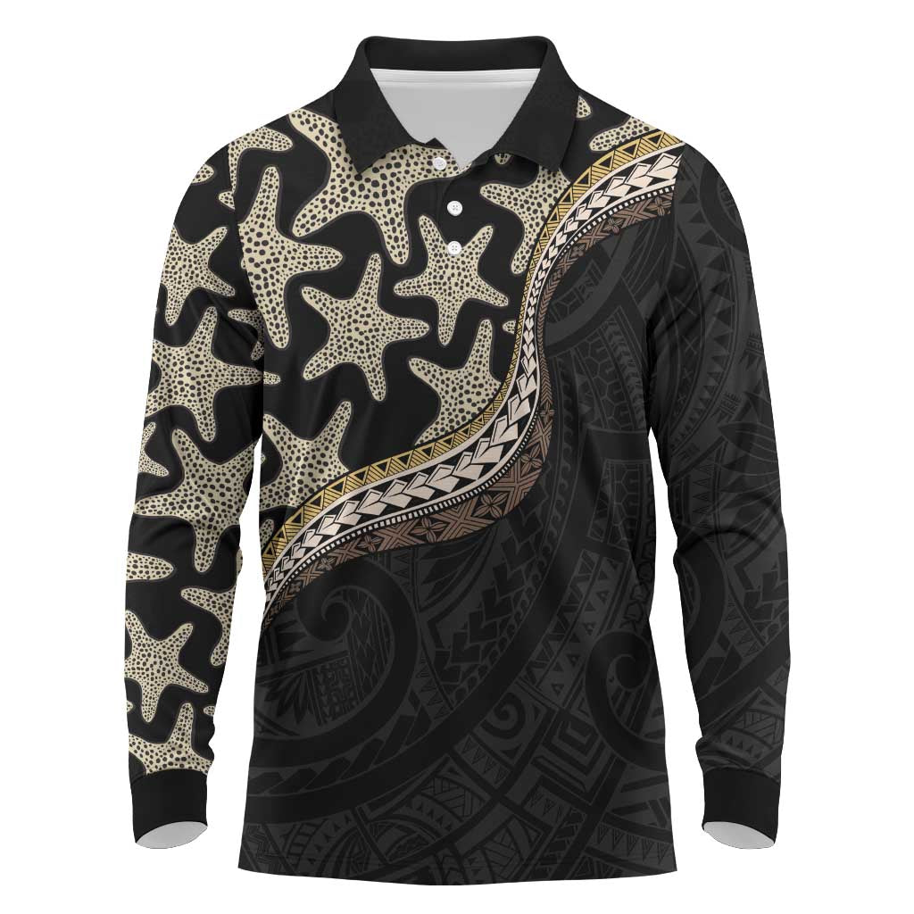 Beige Polynesian Starfish Unique Pattern Long Sleeve Polo Shirt LT01 Beige - Polynesian Pride