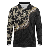 Beige Polynesian Starfish Unique Pattern Long Sleeve Polo Shirt LT01 Beige - Polynesian Pride