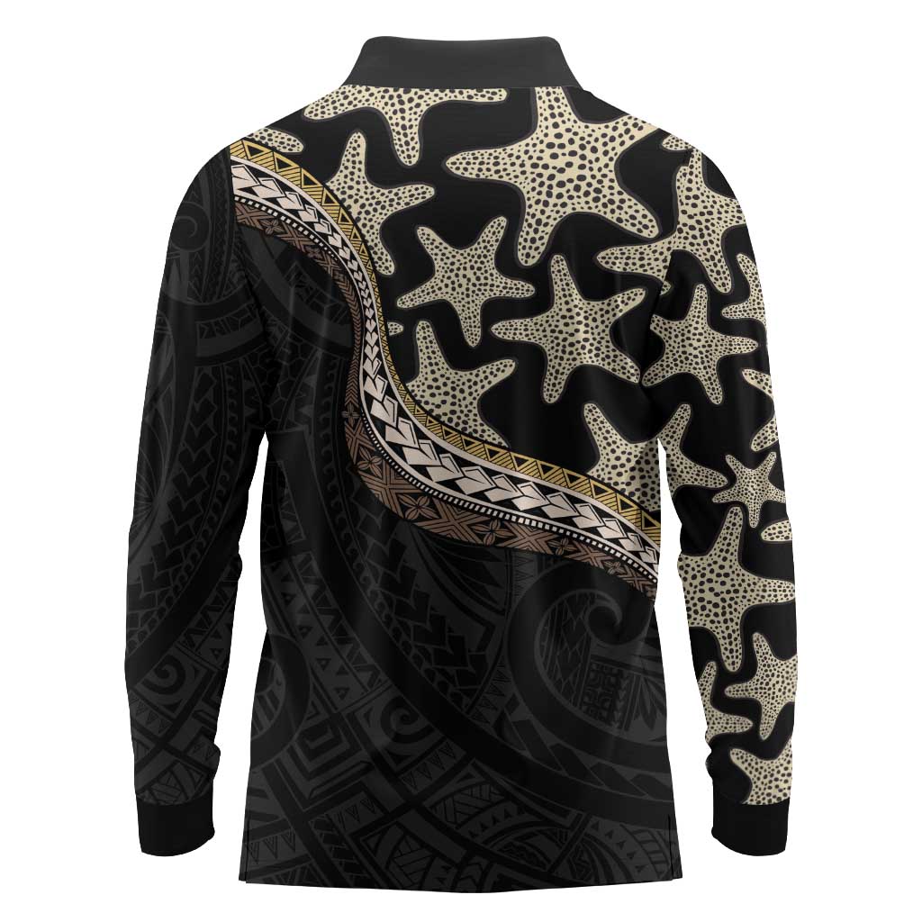 Beige Polynesian Starfish Unique Pattern Long Sleeve Polo Shirt LT01 - Polynesian Pride