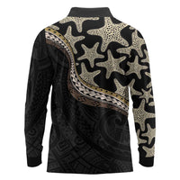Beige Polynesian Starfish Unique Pattern Long Sleeve Polo Shirt LT01 - Polynesian Pride