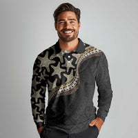 Beige Polynesian Starfish Unique Pattern Long Sleeve Polo Shirt LT01 - Polynesian Pride