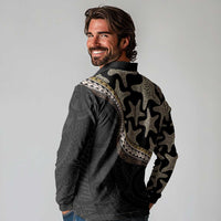 Beige Polynesian Starfish Unique Pattern Long Sleeve Polo Shirt LT01 - Polynesian Pride