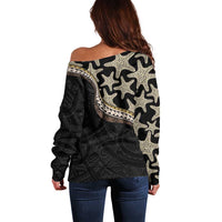 Beige Polynesian Starfish Unique Pattern Off Shoulder Sweater LT01 - Polynesian Pride