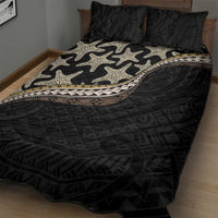 Beige Polynesian Starfish Unique Pattern Quilt Bed Set