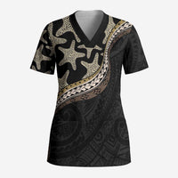 Beige Polynesian Starfish Unique Pattern Scrub Top LT01 Adult Beige - Polynesian Pride