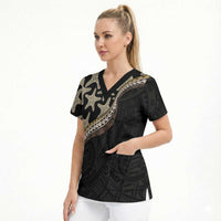 Beige Polynesian Starfish Unique Pattern Scrub Top LT01 - Polynesian Pride