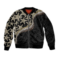 Beige Polynesian Starfish Unique Pattern Sleeve Zip Bomber Jacket