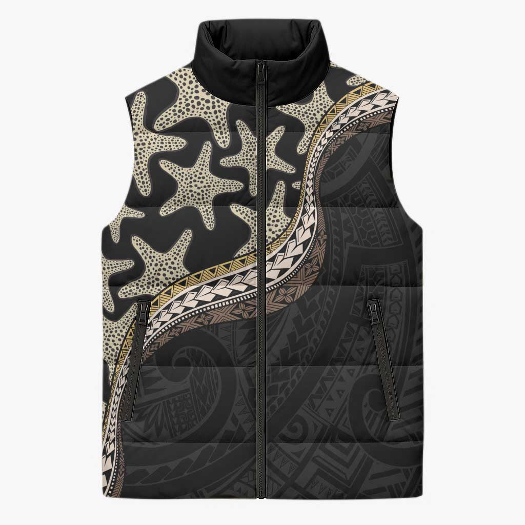 Beige Polynesian Starfish Unique Pattern Sleeveless Puffer Jacket LT01 Unisex Beige - Polynesian Pride