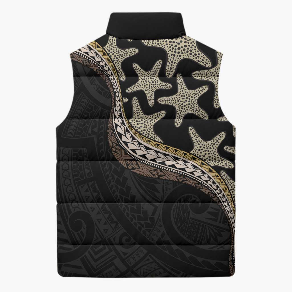 Beige Polynesian Starfish Unique Pattern Sleeveless Puffer Jacket LT01 - Polynesian Pride