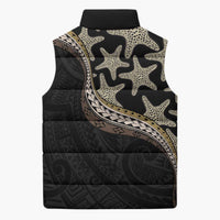 Beige Polynesian Starfish Unique Pattern Sleeveless Puffer Jacket LT01 - Polynesian Pride