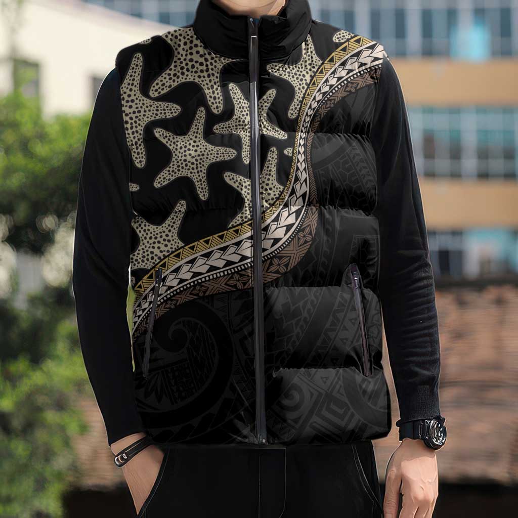 Beige Polynesian Starfish Unique Pattern Sleeveless Puffer Jacket LT01 - Polynesian Pride