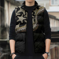 Beige Polynesian Starfish Unique Pattern Sleeveless Puffer Jacket LT01 - Polynesian Pride