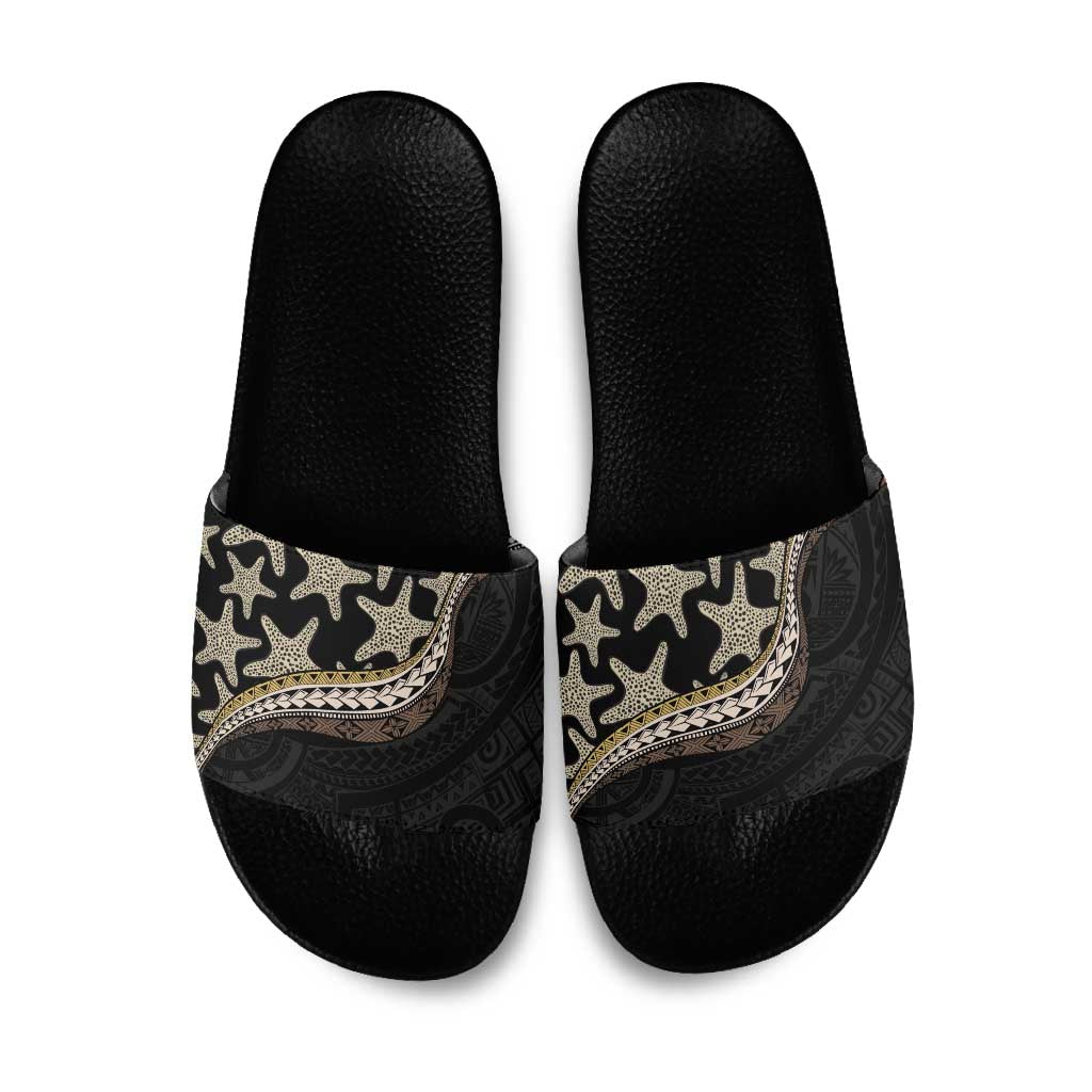 Beige Polynesian Starfish Unique Pattern Slide Sandals
