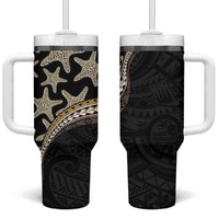 Beige Polynesian Starfish Unique Pattern Tumbler With Handle LT01 One Size: 40 oz Beige - Polynesian Pride
