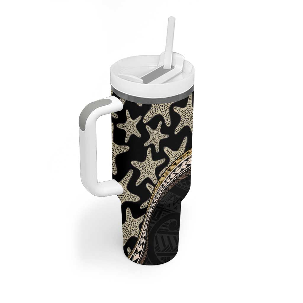 Beige Polynesian Starfish Unique Pattern Tumbler With Handle LT01 - Polynesian Pride