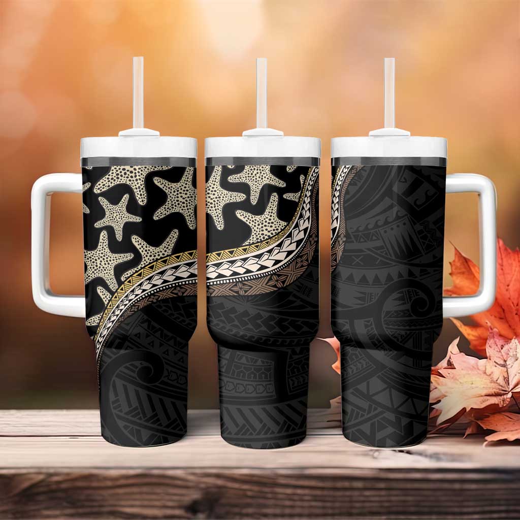 Beige Polynesian Starfish Unique Pattern Tumbler With Handle LT01 - Polynesian Pride