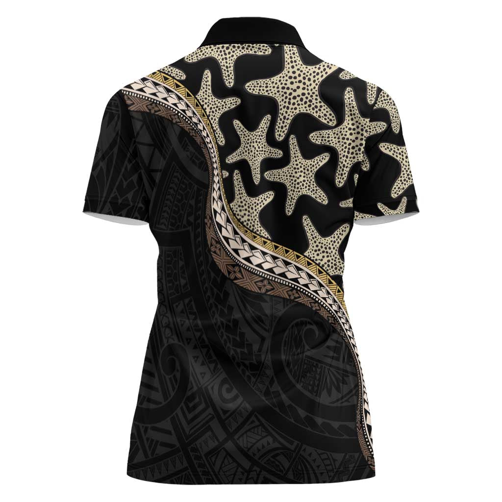 Beige Polynesian Starfish Unique Pattern Women Polo Shirt