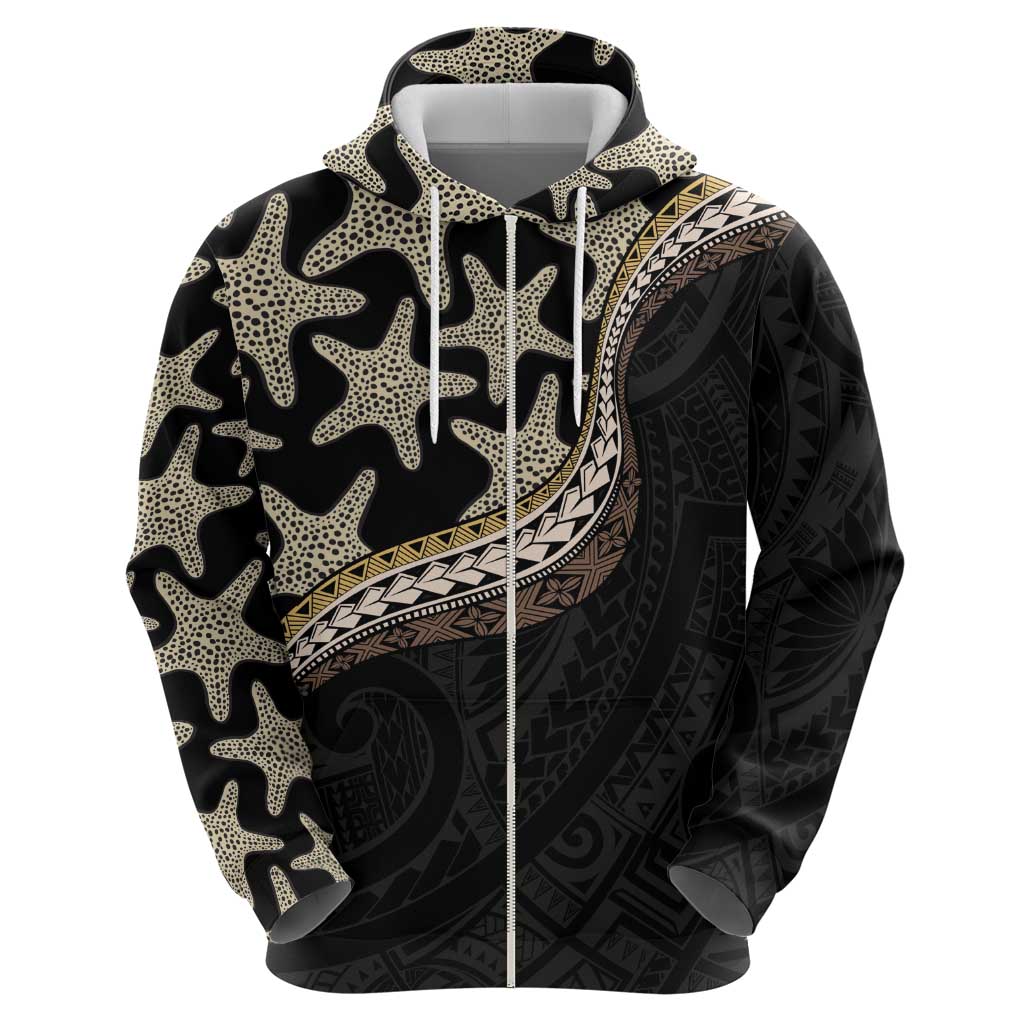 Beige Polynesian Starfish Unique Pattern Zip Hoodie LT01 - Polynesian Pride