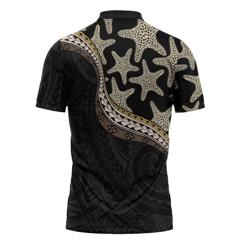 Beige Polynesian Starfish Unique Pattern Zipper Polo Shirt LT01 - Polynesian Pride