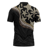 Beige Polynesian Starfish Unique Pattern Zipper Polo Shirt LT01 - Polynesian Pride