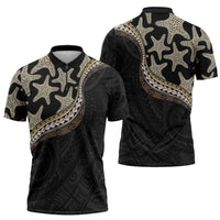 Beige Polynesian Starfish Unique Pattern Zipper Polo Shirt LT01 - Polynesian Pride