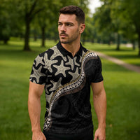 Beige Polynesian Starfish Unique Pattern Zipper Polo Shirt LT01 - Polynesian Pride