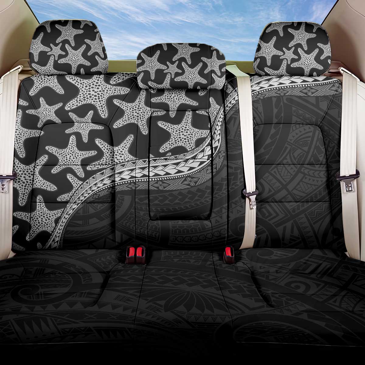 Monotone Polynesian Starfish Unique Pattern Back Car Seat Cover LT01 One Size Black - Polynesian Pride