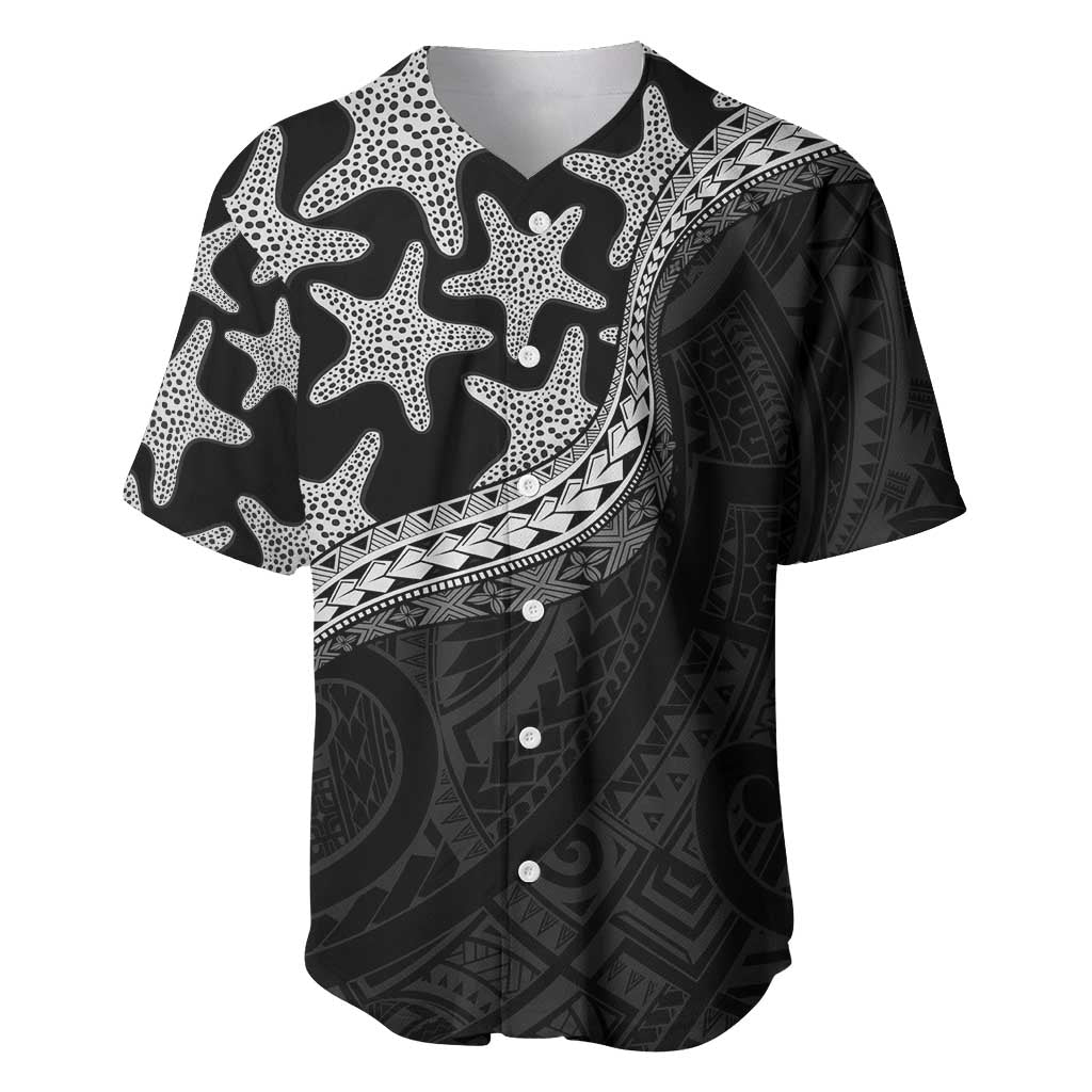 Monotone Polynesian Starfish Unique Pattern Baseball Jersey LT01 Black - Polynesian Pride