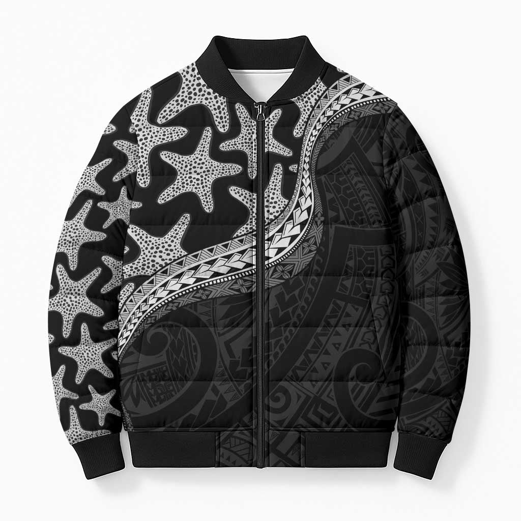 Monotone Polynesian Starfish Unique Pattern Bomber Puffer Jacket