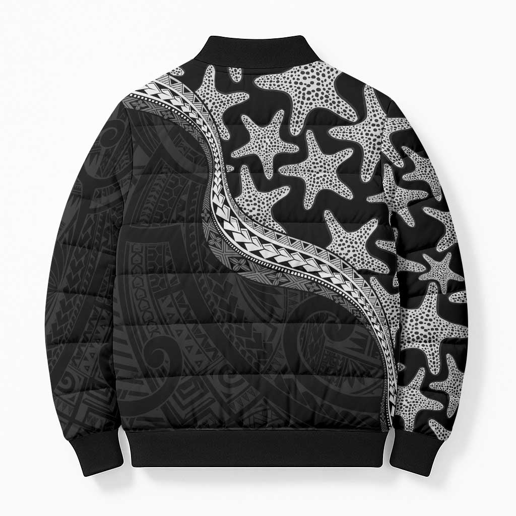 Monotone Polynesian Starfish Unique Pattern Bomber Puffer Jacket