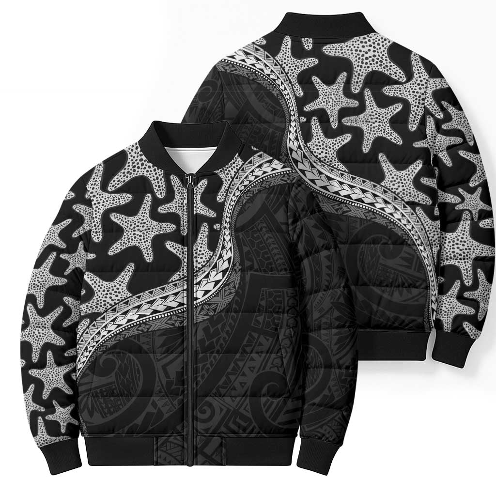 Monotone Polynesian Starfish Unique Pattern Bomber Puffer Jacket