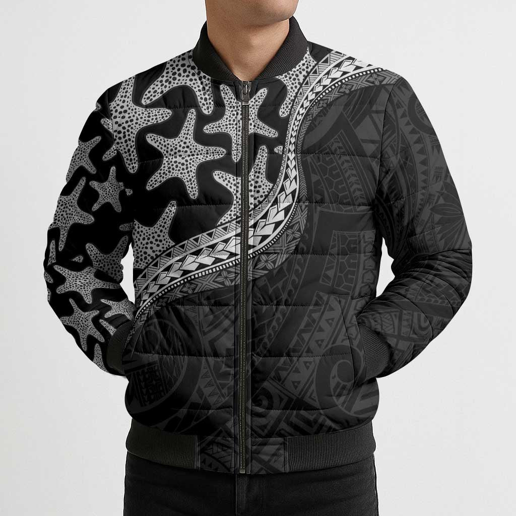 Monotone Polynesian Starfish Unique Pattern Bomber Puffer Jacket
