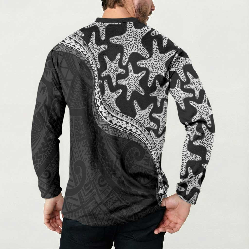 Monotone Polynesian Starfish Unique Pattern Button Sweatshirt