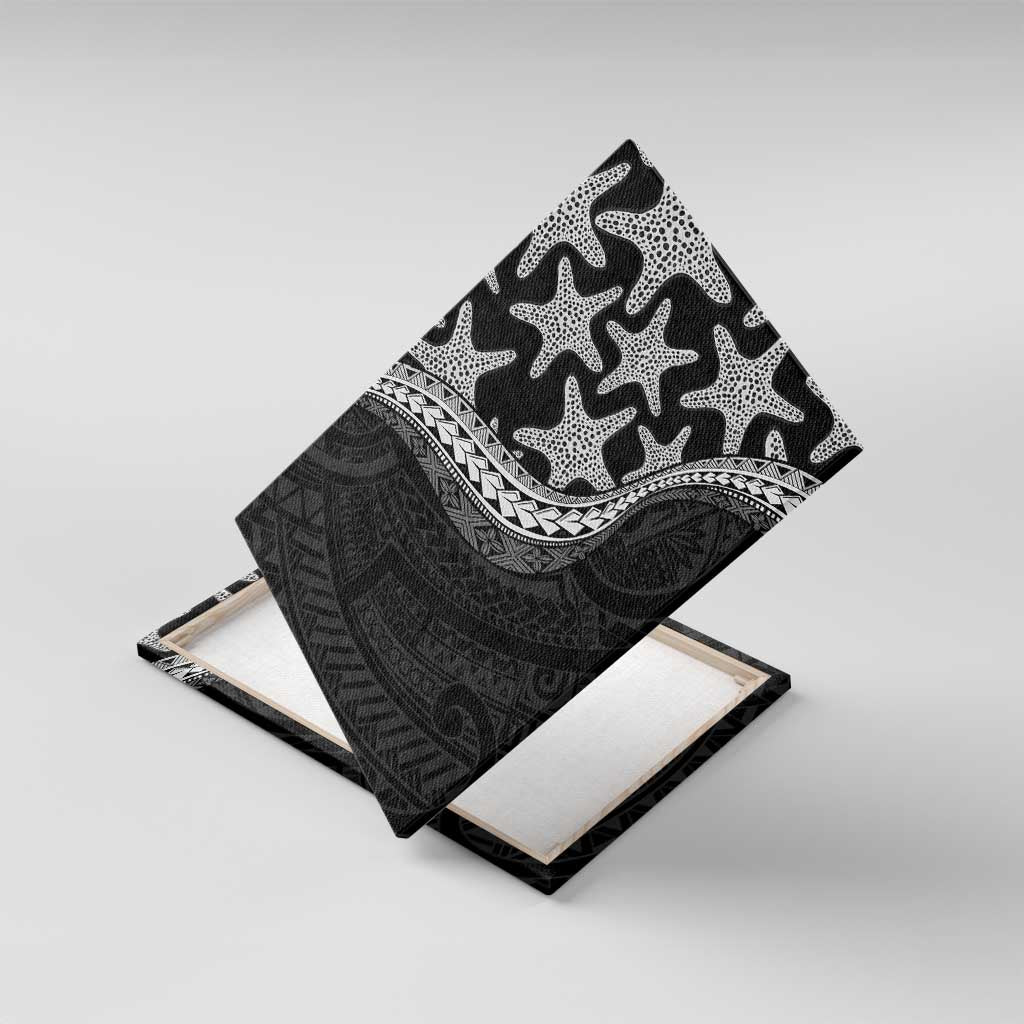 Monotone Polynesian Starfish Unique Pattern Canvas Wall Art LT01 With Frame Black - Polynesian Pride