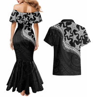 Monotone Polynesian Starfish Unique Pattern Couples Matching Mermaid Dress and Hawaiian Shirt