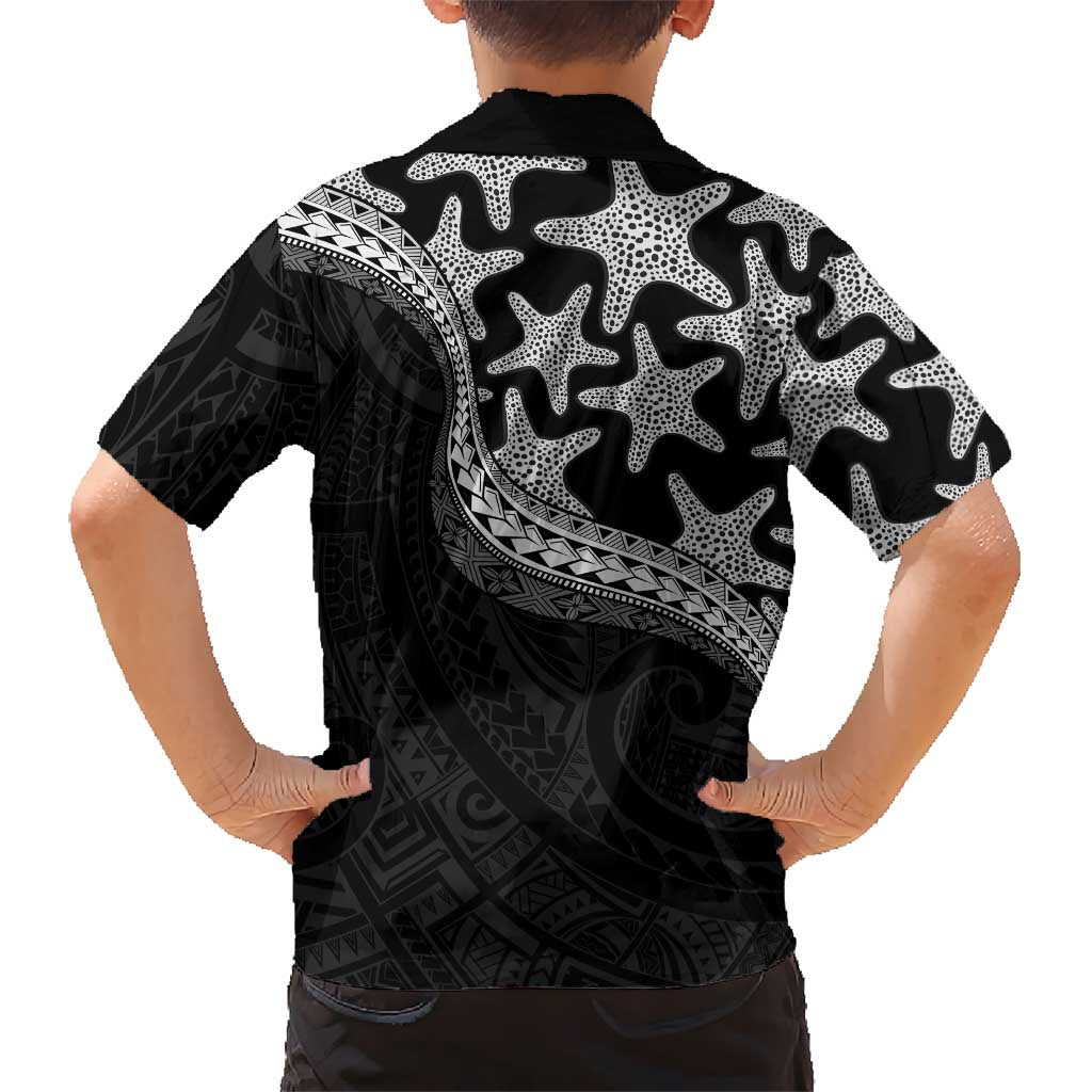Monotone Polynesian Starfish Unique Pattern Family Matching Long Sleeve Bodycon Dress and Hawaiian Shirt LT01 - Polynesian Pride